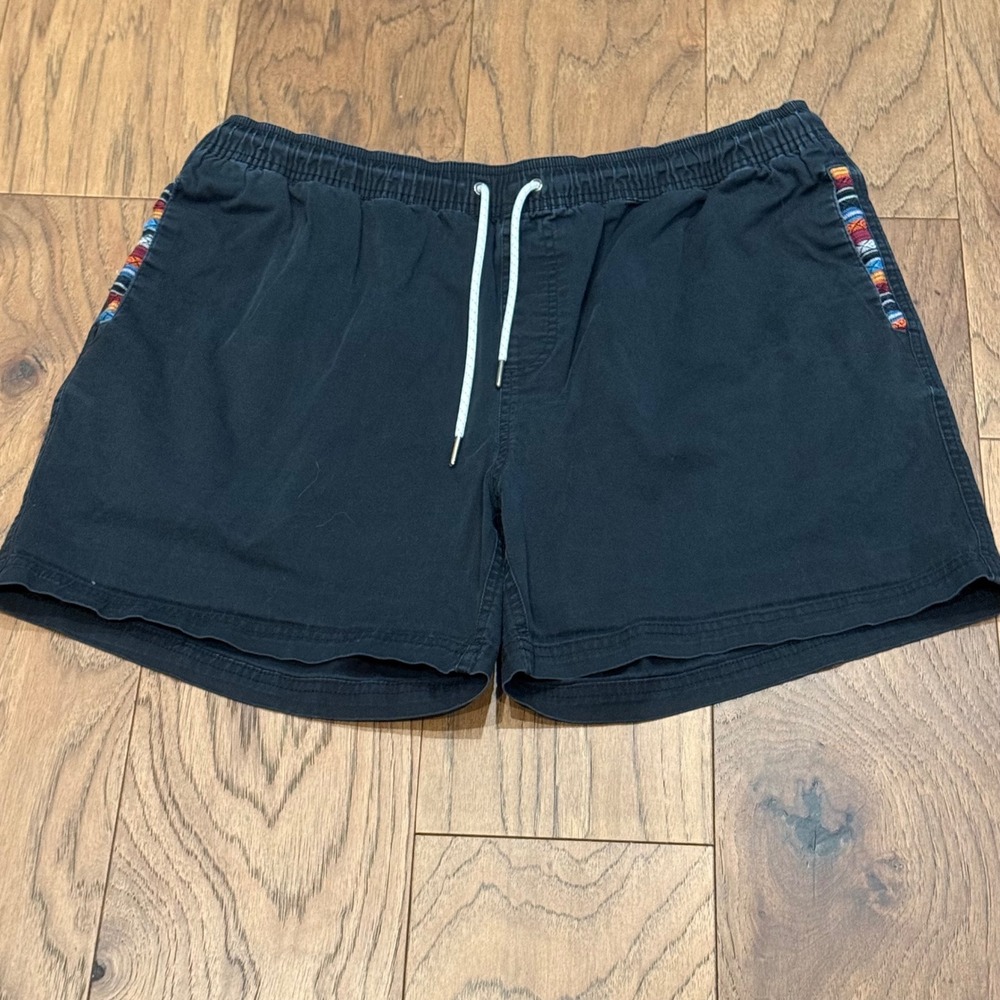 Wowie Gramps Shorts Mens XL Black Stretch Cotton Woven Trim Casual Drawstring